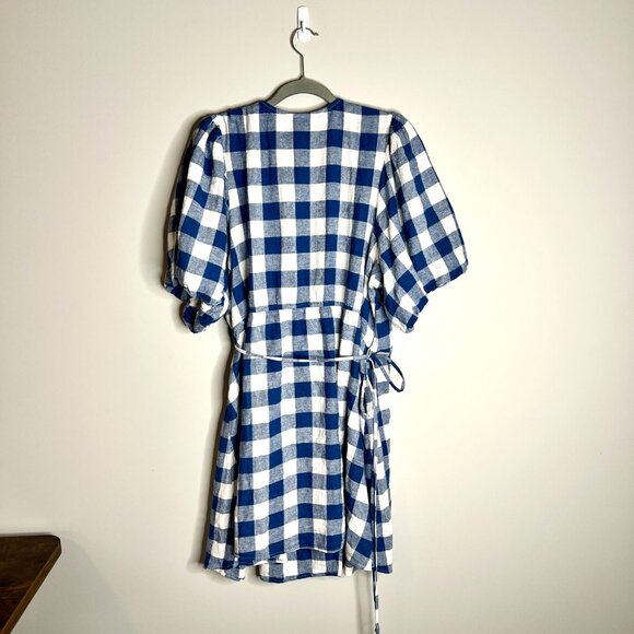 Old Navy Gingham Check Linen Blend Wrap Dress Puff Sleeve Cottagecore Sz 2X - Picture 7 of 7